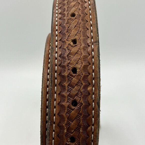 Brown Leather Faux-Braid Belt Men’s 46” - Picture 6 of 8